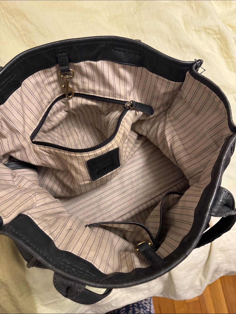 Frye Black Leather Tote with Brass Accents - Picture 9 of 9